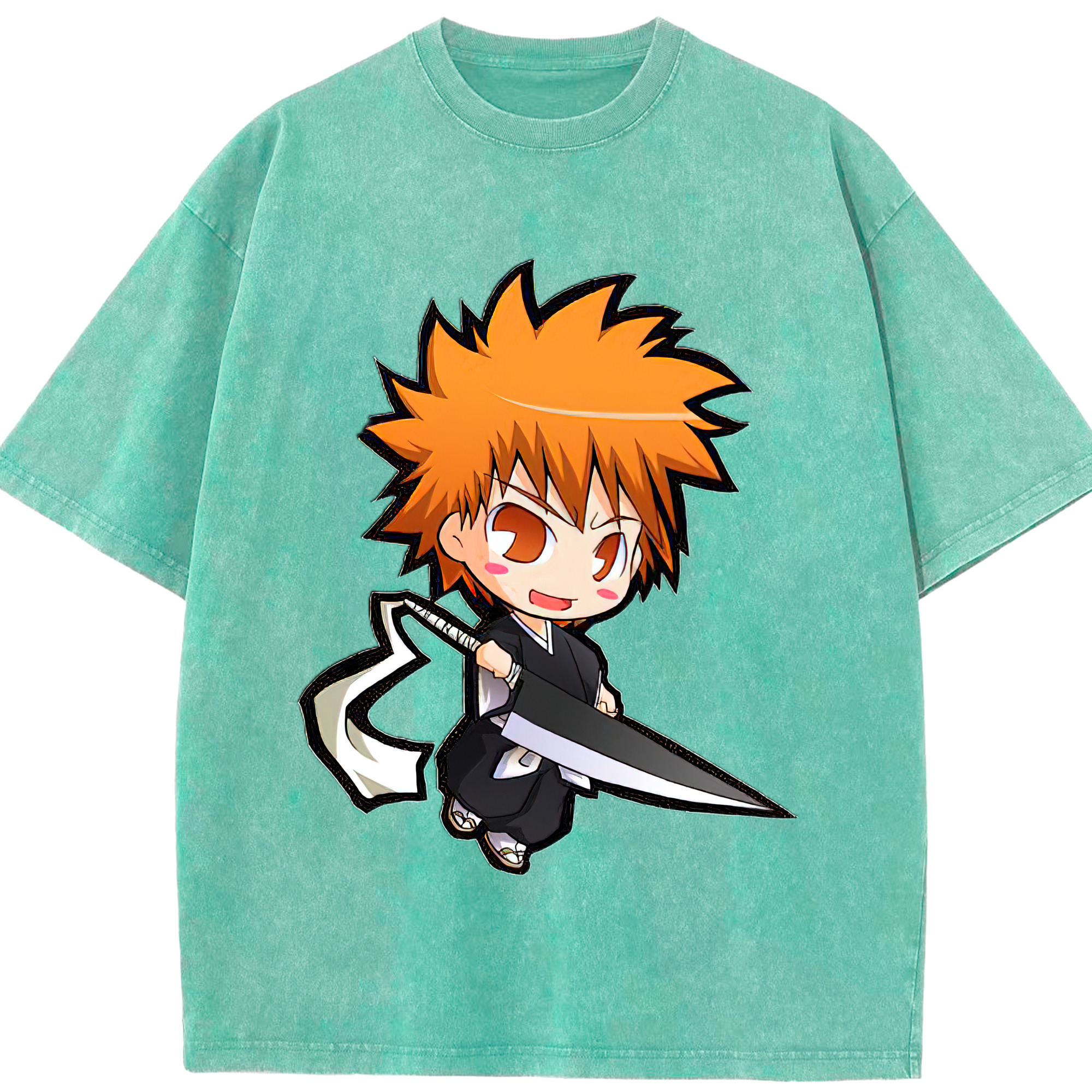 （画像用） ブリーチ 黒崎一護（くろさき いちご）BLEACH Kurosaki Ichigo 綿100% ヴィンテージ風 半袖Tシャツ（フロントプリント）